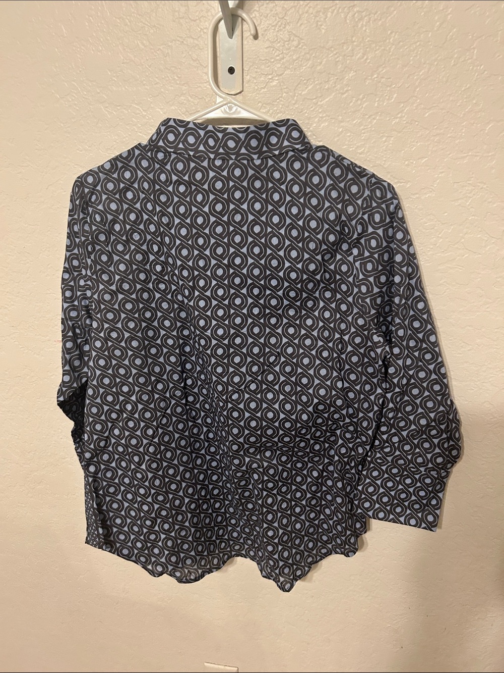 🧸GRETCHEN SCOTT blue & Grey Geometric Pullover Blouse size M GUC - Picture 5 of 9